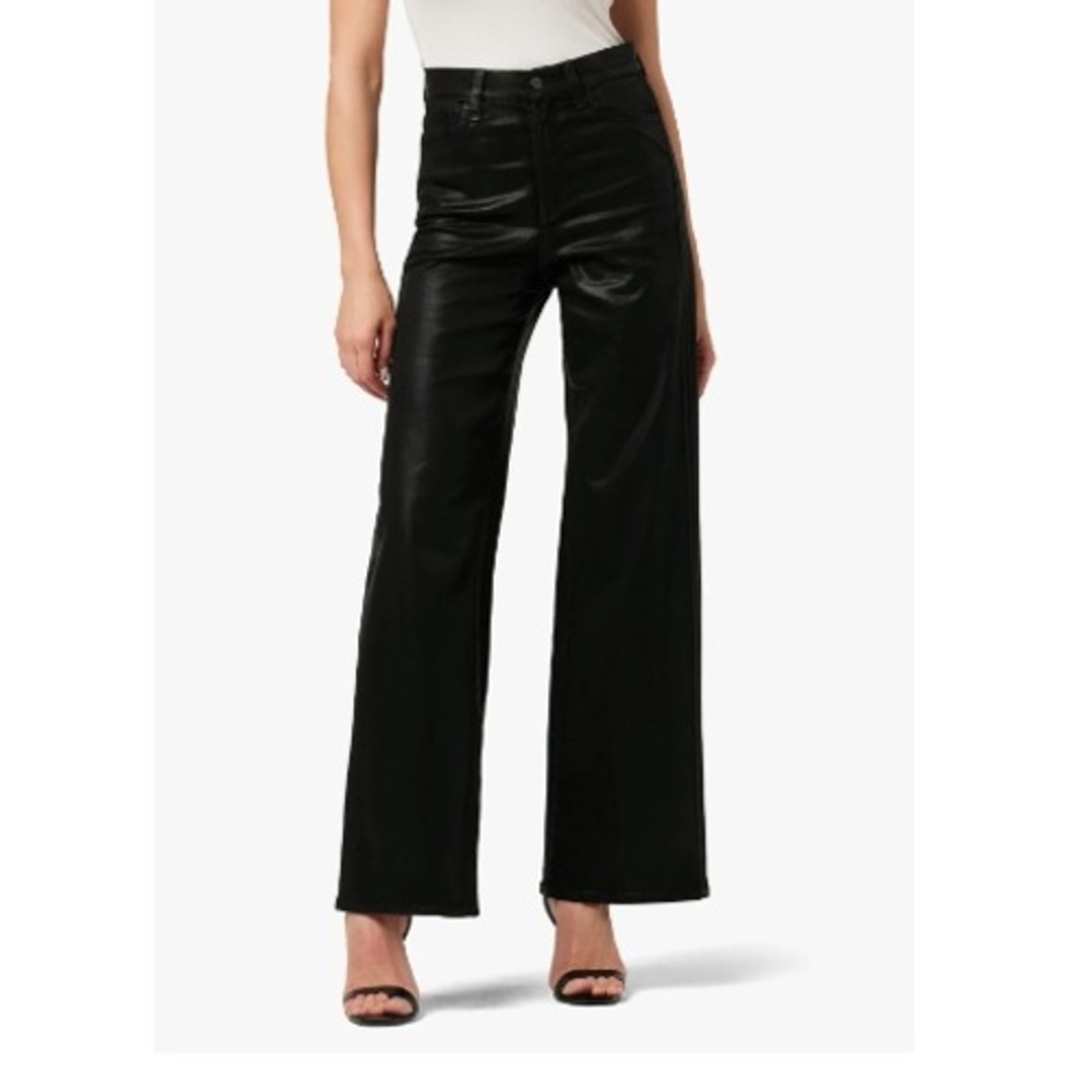 Joe's Jeans The Mia High Rise Wide Leg Womens 29 Black Coated Denim Trousers